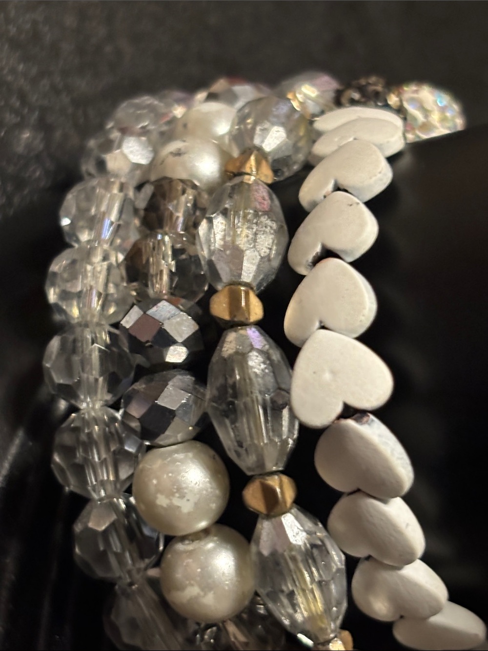 Erimish Black, Clear & White Heart Stack Bracelets Faceted Beads Coquette Photos - Picture 14 of 16